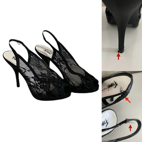 FIONI Clothing Shoes - Fioni Night Black Lace Slingback Peep Toe High Heels Women’s 6